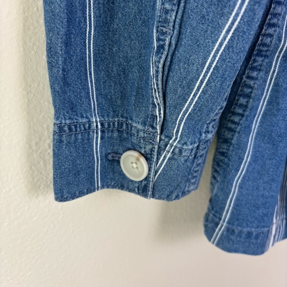 J. Crew Women’s Striped Cotton Button Front Belted Jean Jacket Size Medium - Picture 8 of 8